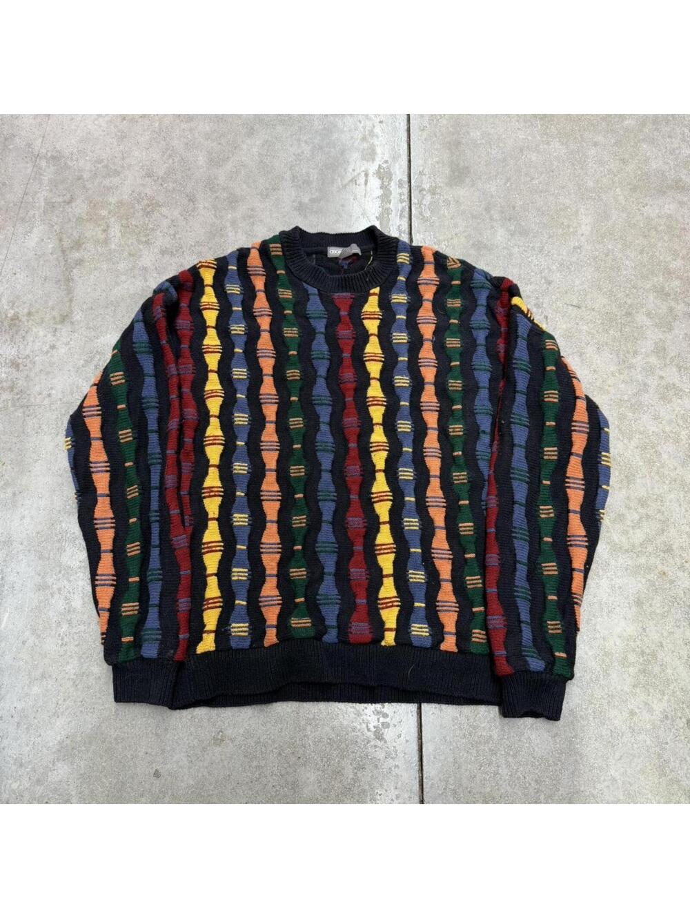vintage asos black red blue and yellow chunky knit sweater size small